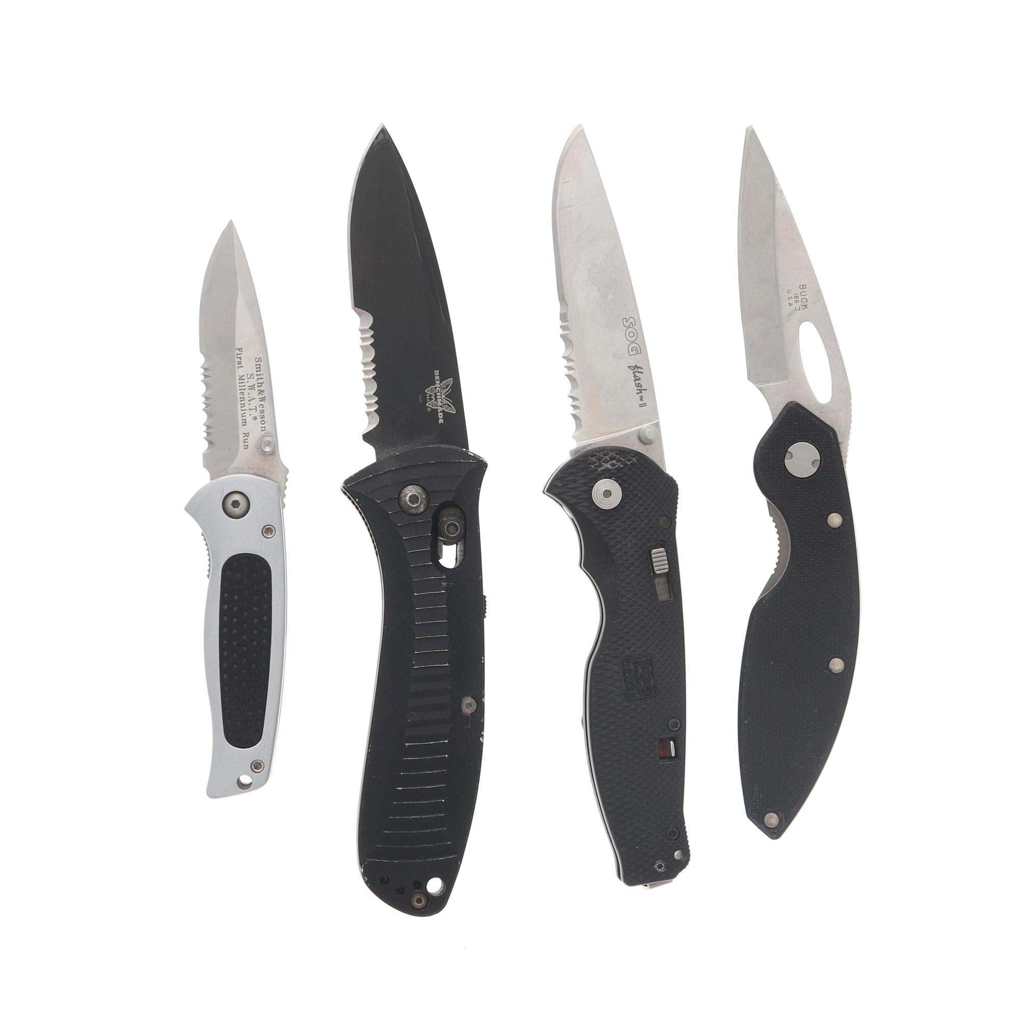 KNIVES [4] (1) 6" folding knife Smith and Wesson SWAT First Millennium